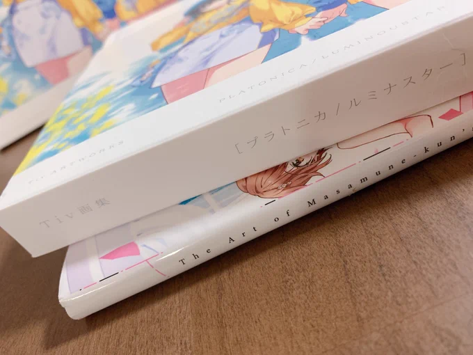 今回の画集、前回の画集と同サイズなので、こんな感じに3冊が綺麗に揃います!ページボリュームは前回のちょうど2倍です。 