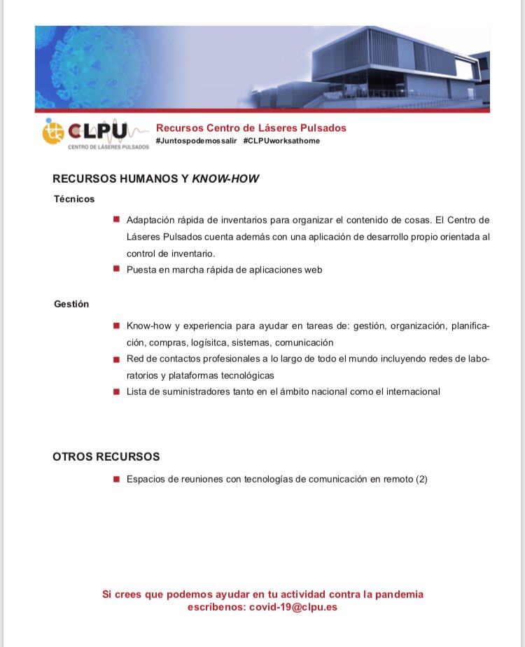 balbella's tweet photo. El Centro de Láseres Pulsados #CLPU en #Salamanca además de haber donado material de protección ofrece sus infraestructuras para la investigación contra #COVID2019 #JuntosSaldremosAdelante #ICTSNews https://t.co/LPDoxlHKEr