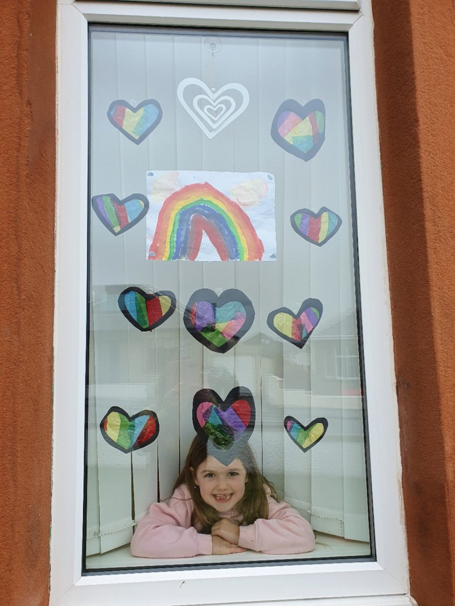 CockerillJulie's tweet photo. @largsps #rainbowsinwindows 

Tough job but someone had to eat all those Quality Streets, for the wrappers!😊 https://t.co/rROWXpZ1rb