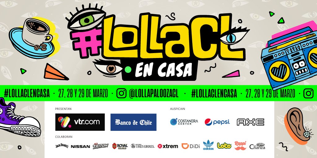 lollapaloozacl's tweet photo. 🎶 #LollaCLenCasa 🎶
Este 27, 28, 29 de marzo súbele el volumen a tu celular y prepárate para 3 días de transmisiones en vivo con los artistas de #LollaCL10años 🎸🔥💜 
👉🏼 Nos vemos el viernes 27 de 12:00 a 21:00hrs. a través de nuestra cuenta de Instagram @lollapaloozacl📱🎤 https://t.co/KL3ghIM1Fd