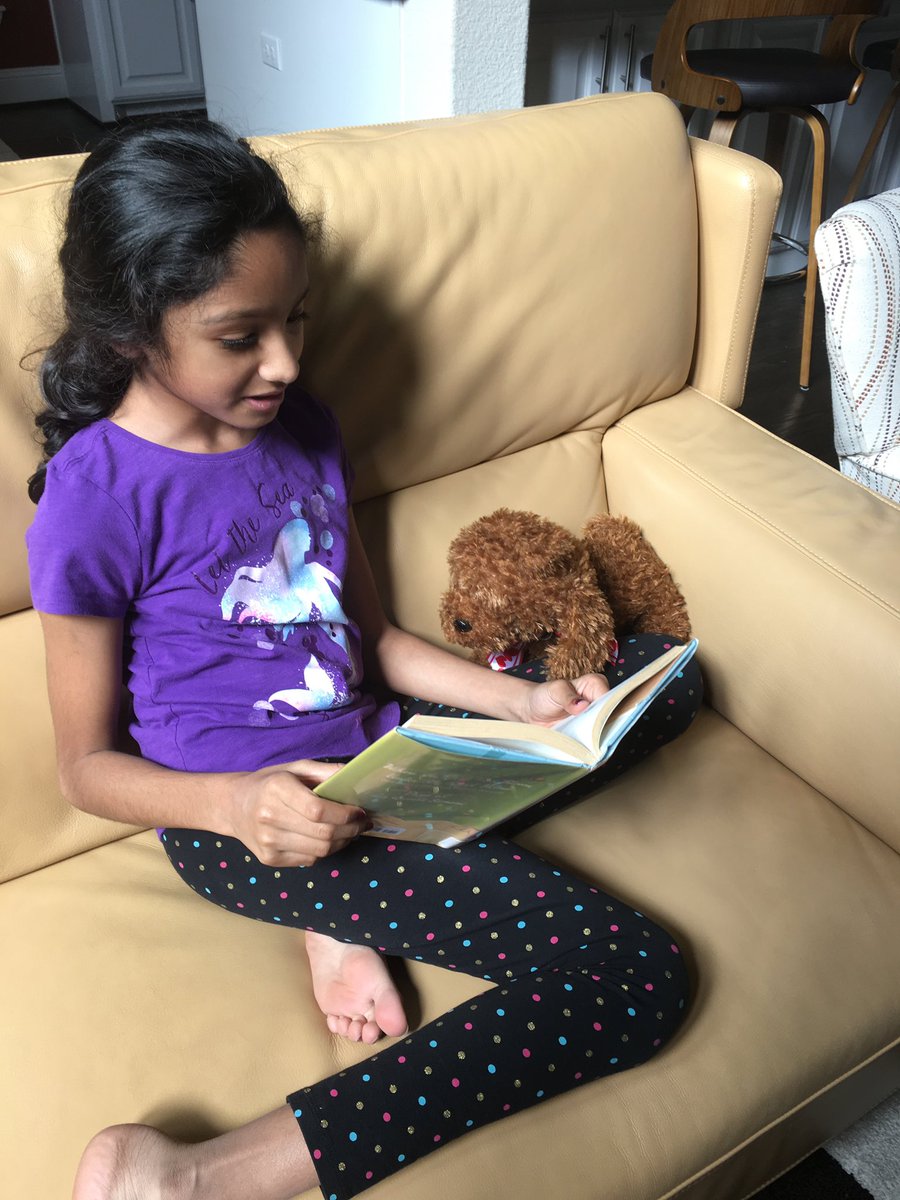 Wellers2ndGrade's tweet photo. Reading with AIM! Today’s AIM challenge was to take a photo of yourself reading with your pets or stuffed animals! Love these!!!! #AtHomeTogether #athomelearning #allenisd #allenathome @LibraryKerr @Allen_ISD @PhilipMott1 https://t.co/SkvdODWn7x
