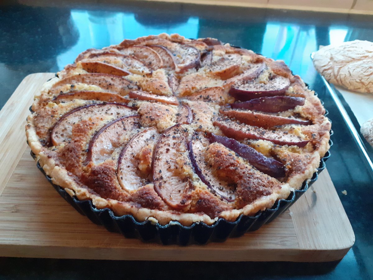 Lockdown baking: ciabatta, peach and black pepper tart