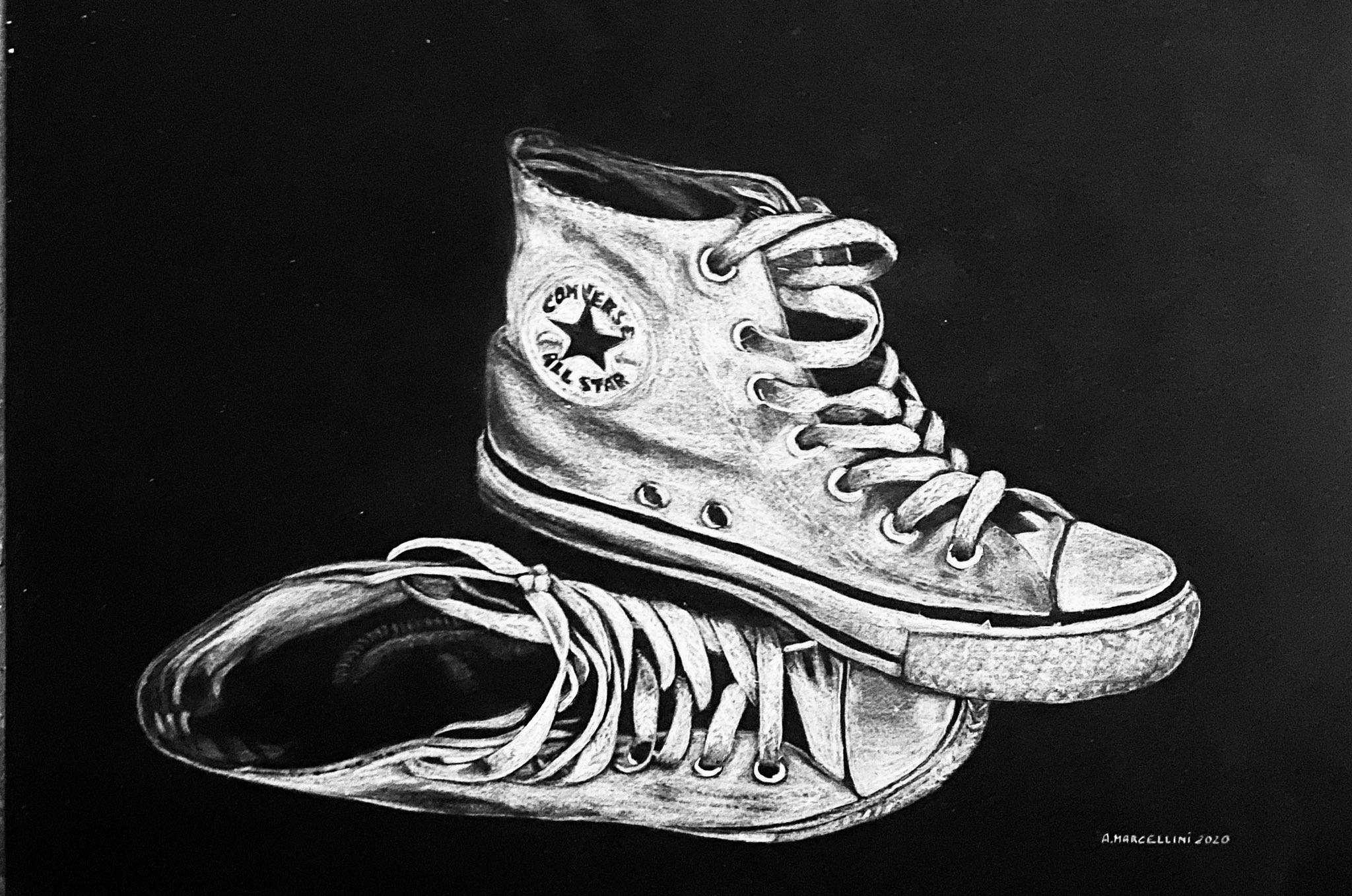 Annalisa Marcellini on X: “CONVERSE” pastello bianco su cartoncino nero,  47x34, 2020  / X