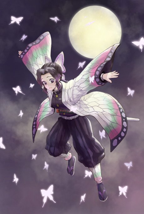 ぽく飯さんがTwitterに投稿した胡蝶しのぶ(鬼滅の刃)のイラスト。