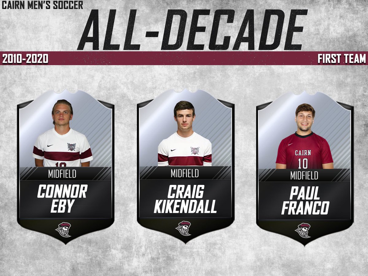 The @cairnmenssoccer All-Decade midfielders! An incredibly talented crew with each bringing a unique skill set and ability to make an impact across the whole pitch! Congratulations!