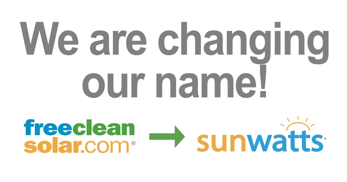 FreeCleanSolar's tweet image. We are SunWatts! Same great value in solar products, now as SunWatts. 
#namechange #solarmadesimple #solarproducts #sunwatts
