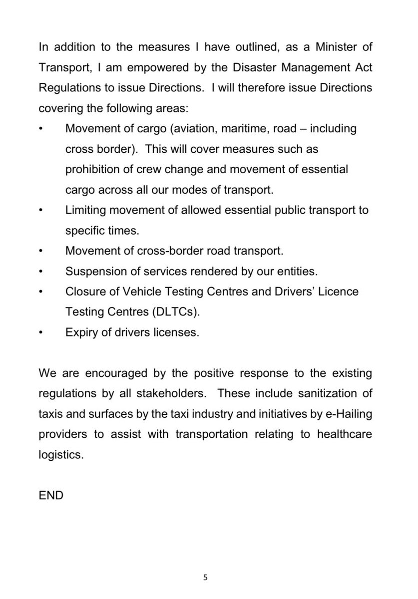 #COVID19 | INTER-MINISTERIAL BRIEFING ON #SOUTHAFRICALOCKDOWN - STATEMENT OF THE MINISTER OF TRANSPORT, <a href="/MBALULAFIKILE/">ANC SECRETARY GENERAL | Fikile Mbalula</a>, ON IMPLICATIONS FOR TRANSPORT #CoronaVirusSA