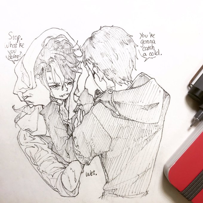 #quarantober day 3: wet.
--
The trickster got treated by the surveyor bc he just got home from the rain all wet.
--
#IdentityVイラスト #第五人格イラスト #占納 #EliSop #EliCarl #Divibalmer 
