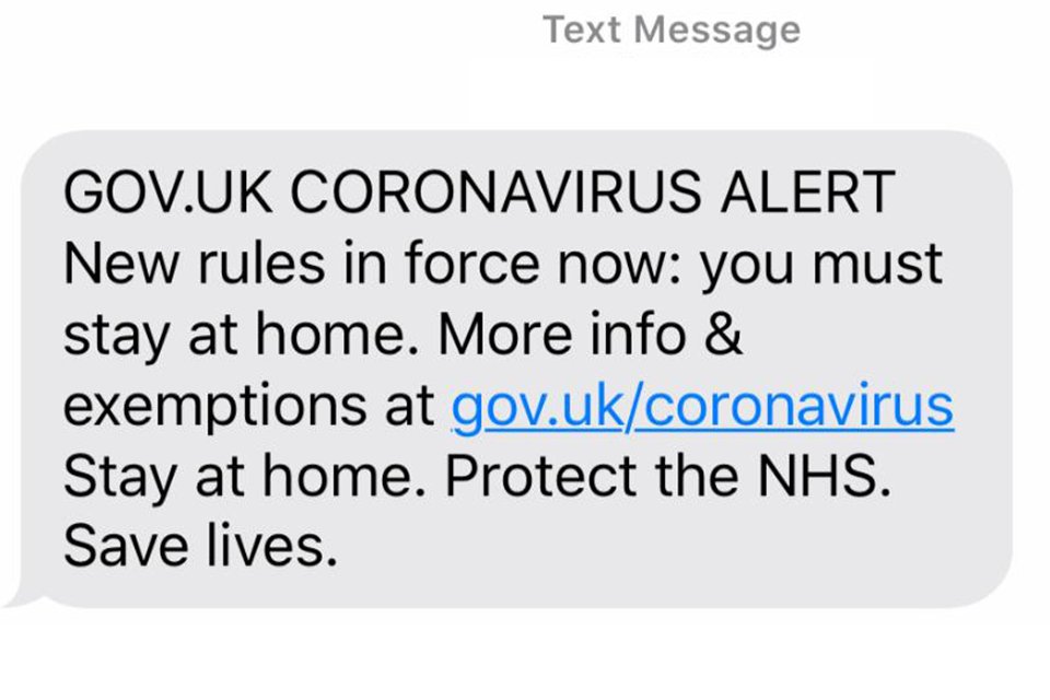 UK Government has sent out only one text message on new rules about staying at home to prevent the spread of #coronavirus (see below). If you see others claiming to be from UK Government, they are false.