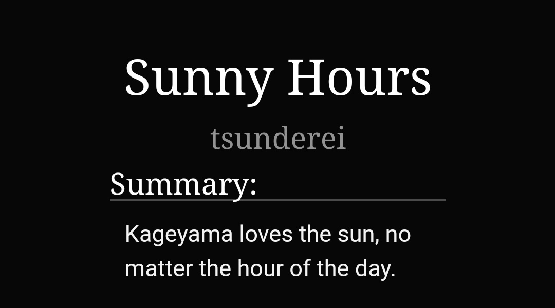 Sunny hours by tsunderei https://archiveofourown.org/works/2549288 -1/1-kagehina-the daily life of kagehina-really sweet-i love them so much