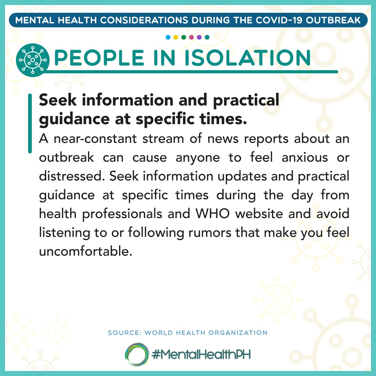 [Mental Health Considerations during COVID-19 Outbreak]For People in Isolation #MentalHealthPH  #COVID19(Source:  @WHO) @WHOPhilippines  @gospeakyourmind  @UnitedGMH