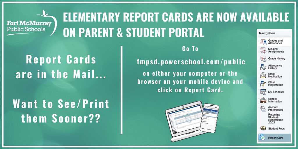 Report cards have been sent home. Would you like to view them now? Log in to Parent Portal via the website or the app. Check it out! #elementary #reportcards #davemcneillyrocks <a href="/RoxanneFudge/">Roxanne Fudge</a> <a href="/DianeRizzuto/">Diane Rizzuto</a> <a href="/FMPSD/">Fort McMurray Public School Division</a>