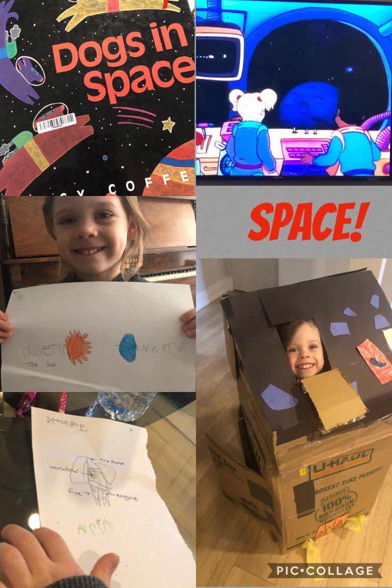 kindies106's tweet photo. Check out Aria’s space inquiry:
First, read the book “Dogs in Space” followed by an episode of The Magic School Bus, “Lost in Space”. Aria drew and wrote the names of different planets she learned about. Next Aria planned her own rocket ship and then made one! Great job Aria👏🚀 https://t.co/pDm1QyAs1B