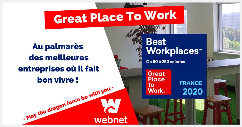 Webnet_France's tweet photo. 🏆 Webnet progresse au sein du palmarès Great Place to Work ! Merci à tous nos collaborateurs de renouveler, cette année encore, leur confiance d'évoluer au sein d'une des meilleures entreprises où il fait bon vivre. #gptw https://t.co/RVexQ5fnum