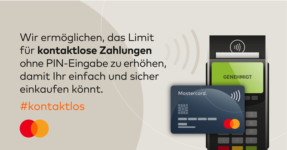 MastercardDE's tweet photo. Kontaktloses Zahlen wird immer beliebter, deshalb ermöglichen wir, das Limit in Deutschland von 25 auf 50 Euro ohne PIN-Eingabe zu erhöhen. Jetzt könnt Ihr noch einfacher und schneller Eure Zahlungen erledigen. #kontaktlos #NFC #MobilePayment https://t.co/y5InU2Hlvo