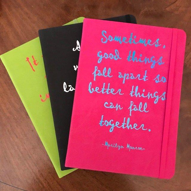 These Vegan Leather hard backed quality journals are available in three different colour designs; featuring famous quotes from three of the greats.....Charlie Chaplin, Marilyn Monroe and Nelson Mandela.  #shoplocal #smallbusiness 
ow.ly/IOHa50yR2Gb