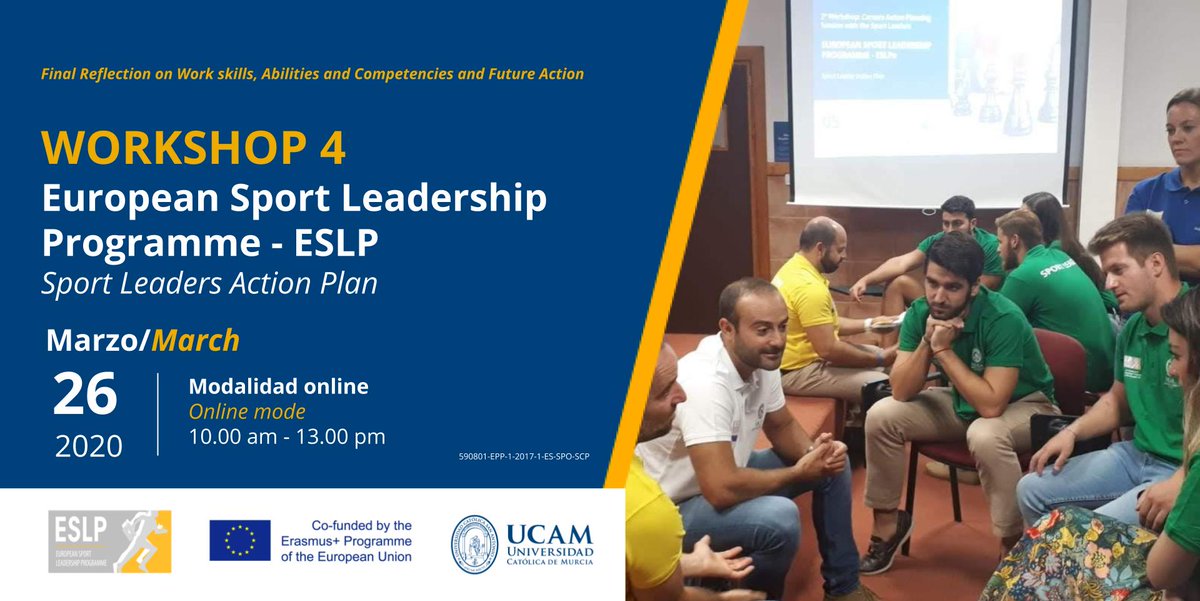 UCAM_OPRI's tweet photo. Mañana tendrá lugar el 4 workshop del @Project_ESLP , proyecto europeo dedicado a mejorar la inserción laboral de los universitarios en el área del deporte, a través de @UCAM_CAFD . Durante la mañana se expondrán los avances de los mentores y lideres deportivos. https://t.co/mOrdDVmFTS