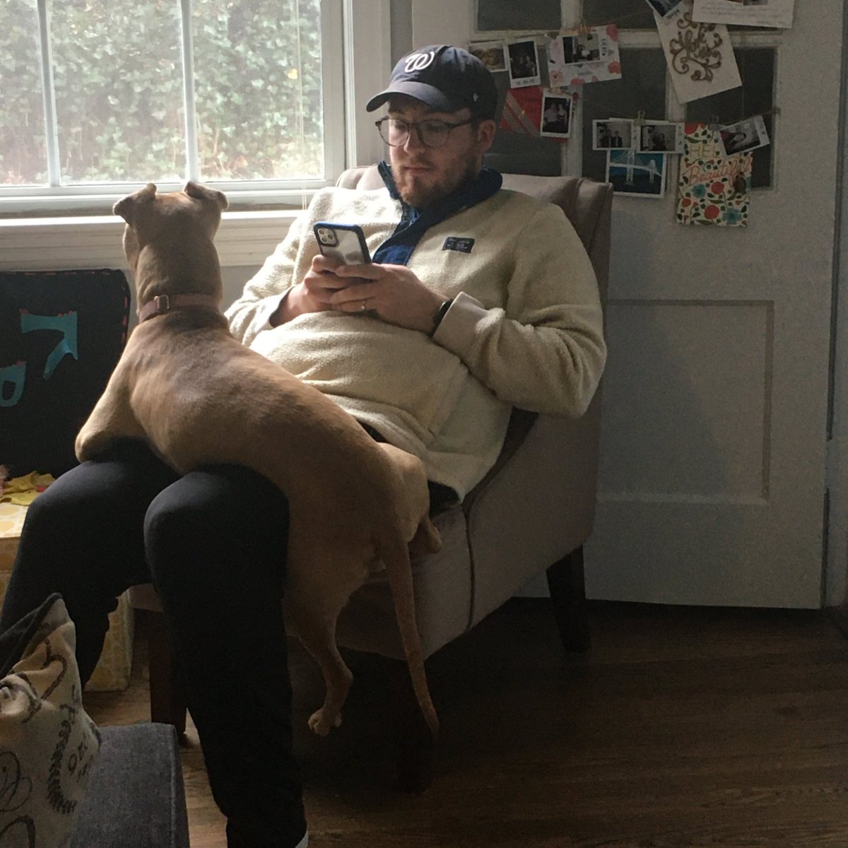 Day  — we’ve been inside so long my dog doesn’t see a difference between me and the chair.:  @joslinschultz