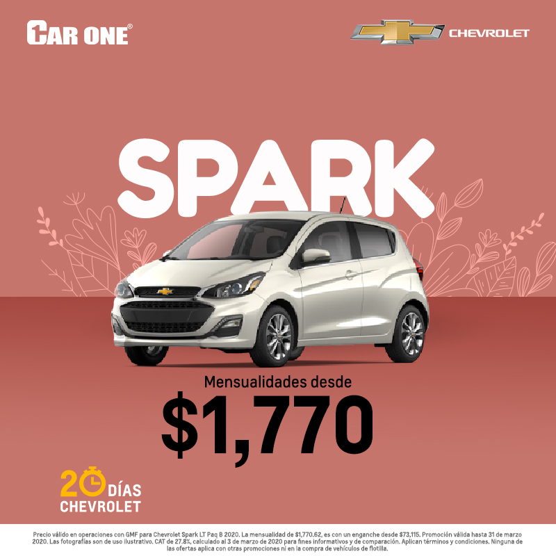 CarOne Ruiz Cortines on Twitter: "Chevrolet SPARK 2020, el espacio perfecto. Llévatelo con mensualidades de $1,770.😱 Agenda hoy mismo tu prueba de manejo 📅 https://t.co/87a0Q7yX2P" / Twitter