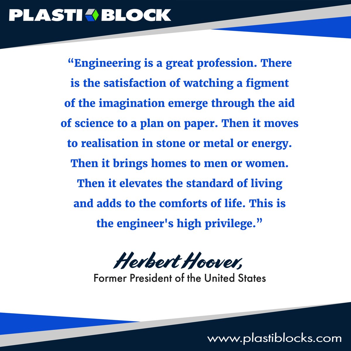PlastiBlock's tweet photo. #QuoteOfTheWeek
Happy National Engineering Month all!

#NationalEngineeringMonth #Imagination #Invention #Creation #HerbertHoover #NEM2020 https://t.co/xeCxzX91Da
