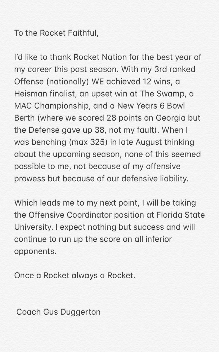 BarstoolBigCat's tweet photo. Statement from the desk of Coach Gus Duggerton https://t.co/lf73UGtVE0