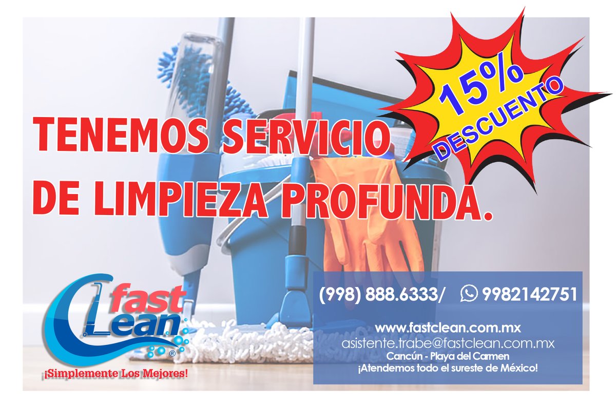 FastCleanCUN's tweet photo. En apoyo a la economía, la Familia #FastClean mantiene su promoción del 15% de descuento en limpieza profunda.

✅¡Contáctanos! 😀👍
https://t.co/QHTrplMLeu
https://t.co/p5icG1BGbR
https://t.co/k8PRILjgh1
📞(998) 888 6333 / 📱9982142751
asistente.trabe@fastclean.com.mx https://t.co/mpZl2rg0KE