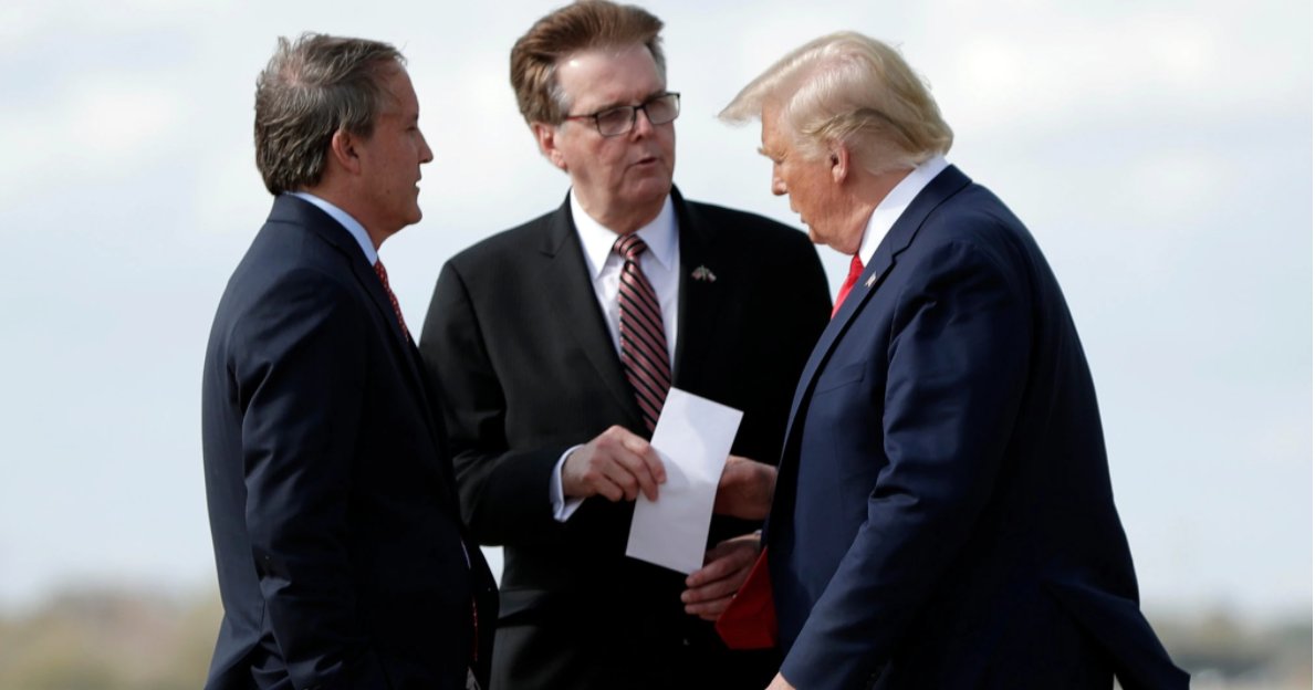 LOVE PREVAILS!!! Despite a ban on gatherings of 10 or more <a href="/realDonaldTrump/">Donald J. Trump</a>  &amp; AG <a href="/KenPaxtonTX/">Attorney General Ken Paxton</a> were united n marriage yesterday officiated by TX LT. Gov. <a href="/DanPatrick/">Dan Patrick</a> #COVID19 #TrumpMadness 
------------
Twitterz, I leave it up 2U2 finish this wedding announcement