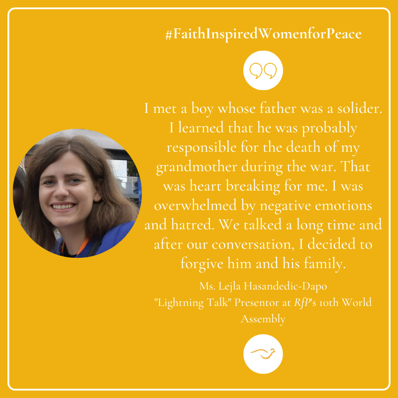 religions4peace's tweet image. Lejla Bridges Divides through Forgiveness: Read Lejla&apos;s story of how #forgiveness shaped her ability to be a #peacebuilder in post-war Bosnia and Herzegovina: 
rfp.org/faith-inspired…

#FaithInspiredWomenforPeace #IWD2020