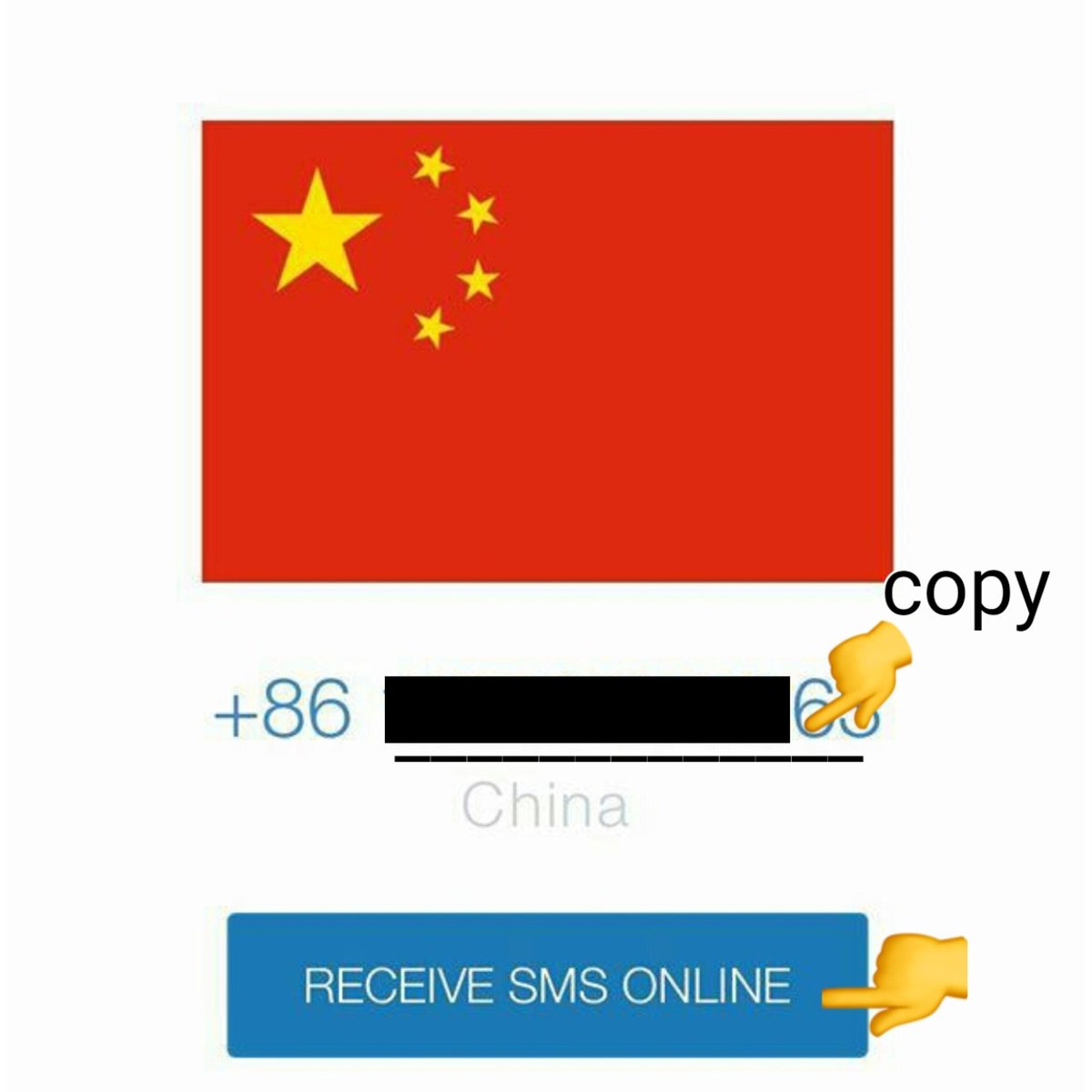 Press on 'RECEIVE SMS ONLINE' then copy the number without the country code ex: china code is +86 (we will paste it later on)