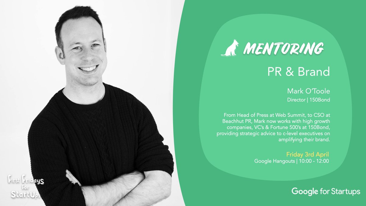 dogpatchlabs's tweet image. From Head of Press @Websummit, to now director @150Bond, Dogpatch member Mark O&apos;Toole is an expert when it comes to startup PR!
 
Get a 1:1 mentoring spot with Mark and many others at next week’s #FirstFridaysForStartups digital mentoring.

Apply: dogpatch.click/mentorlist