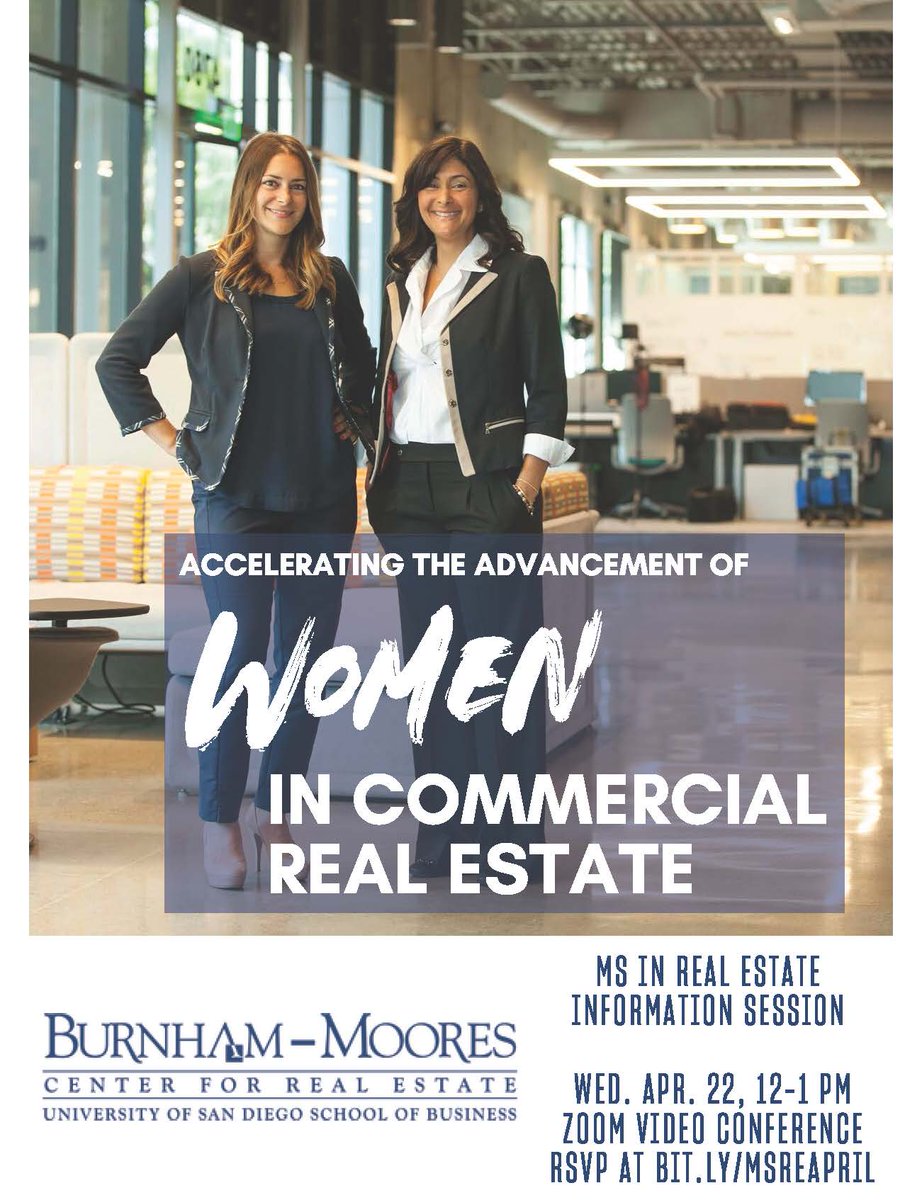 USDBMC's tweet image. FREE ONLINE CONFERENCE: April 22 12-1 p.m. Hear why women choose the @uofsandiego @usd_business #MSRE  program to bolster their careers in commercial real estate. Guests: Mary Ann Yaghjdian '07 MSRE &amp;amp; Joanne Yaghjdian Richa '11 MSRE. Register: BIT.LY/MSREAPRIL