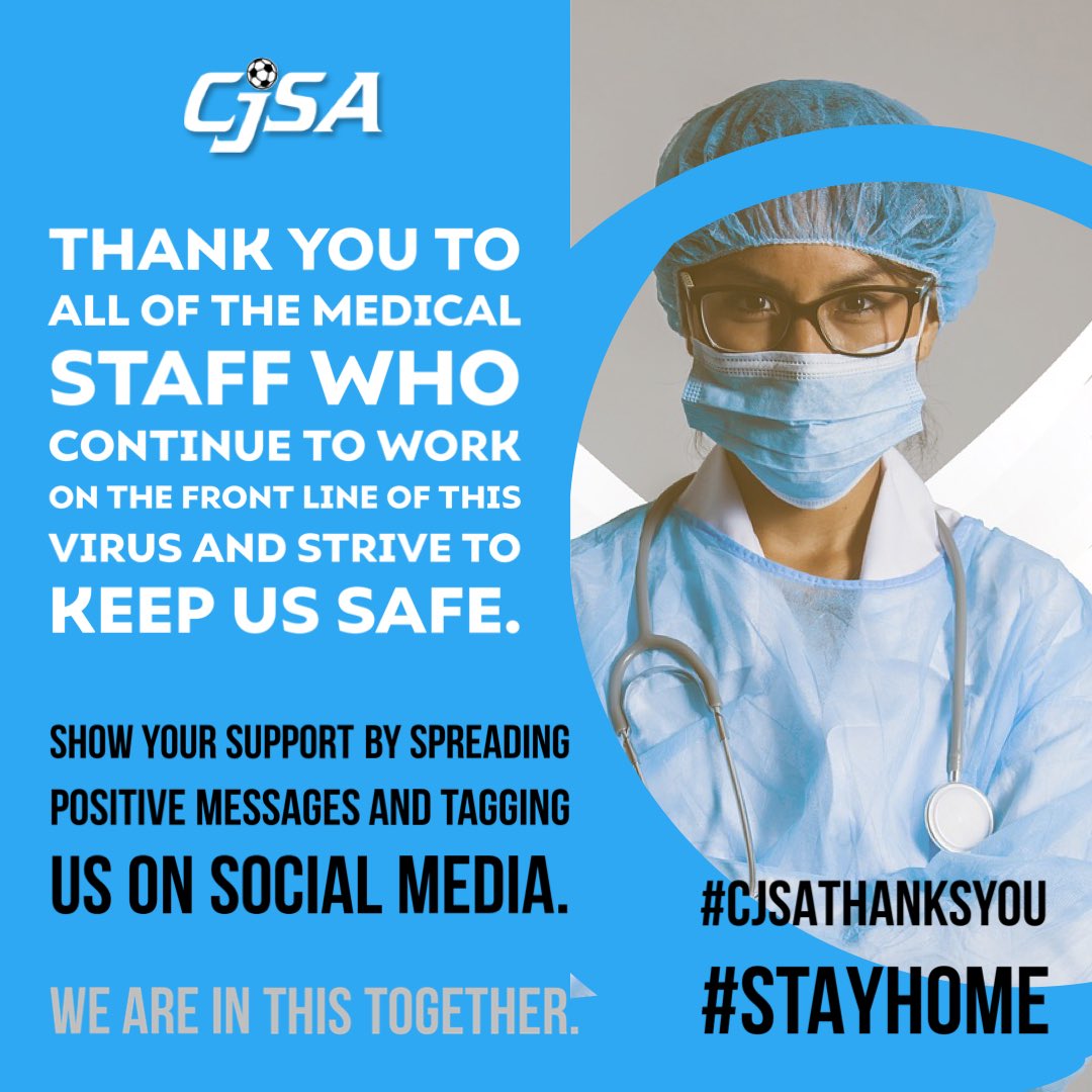 We are in this together 💙 
#CJSAThanksYou #StayHome 

Let’s continue to show our support for all of the medical staff. Share your positive messages with us on social media and tag us!
