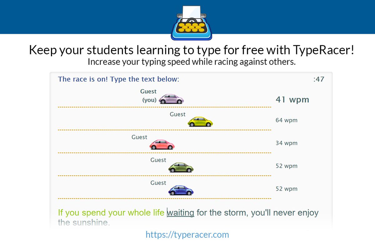 TypeRacer on X: Keep your students learning to type for free with