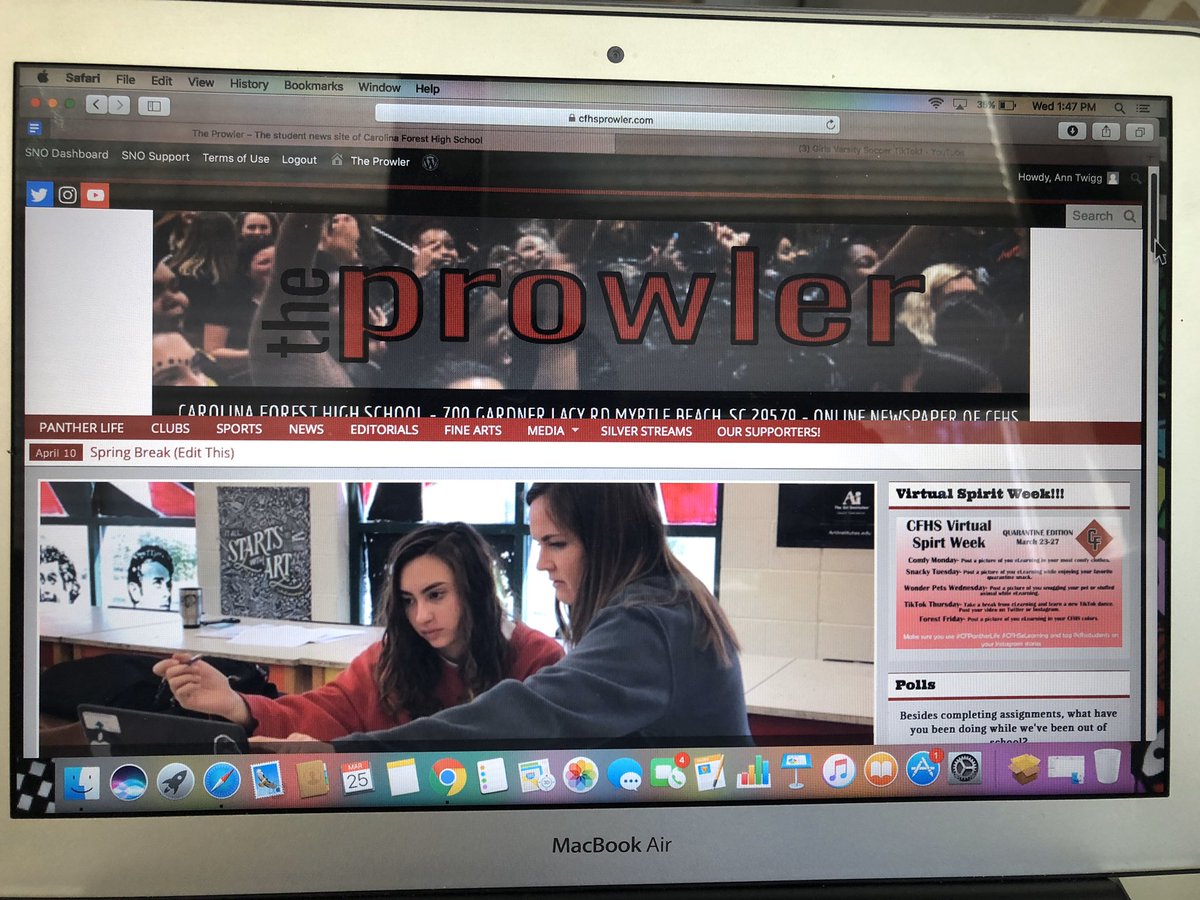 cfhsann88's tweet photo. Updated articles and videos in The Prowler, including a TikTok from Varsity Girls soccer team! #cfhspanthers @CFHPrincipal #cfpantherlife #StayHomeStaySafe @cfhspanthers https://t.co/27GjVgqnkT
