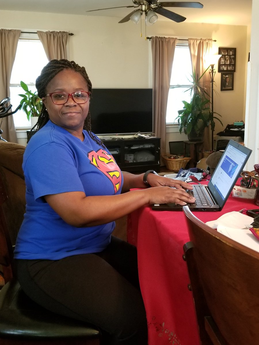 SUPERHERO DAY⚡. Mrs.Bulson and I are getting ready to video chat with our students😁👍🏾@mrsbulson#teachingfromhome#goldbackshiftsquad#necsd