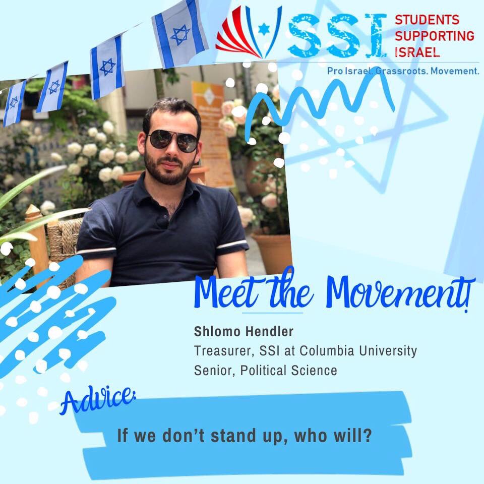 SSI_Movement's tweet photo. First on the day meet Shlomo Hendler, the treasurer for Students Supporting Israel at Columbia University - SSI Columbia! @SSIcolumbia
Shlomo is a senior studying Political Science! His advice: If we don’t stand up who will?
#MeetSSI #SSIMovement https://t.co/S2i8wuRVLE