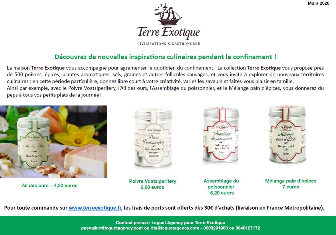 En ce printemps particulier, la maison #terreexotique vous accompagne et offre les frais de port pour toute commande dès 30€ (France métropolitaine).Prenez soin de vous et de vos proches! #communiquedepresse #confinement #cuisine #poivres #epices #ail #civilisation #gastronomie