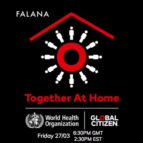 falanamusic's tweet image. Collaborating with @WHO and @GlblCtzn for a free concert this Friday (7:30pm Lagos) on IGTV from my home to yours! I’ve spent the last 2 weeks staying off the internet and checking in with family and friends. I really miss being on stage, so I am excited for this! #TogetherAtHome