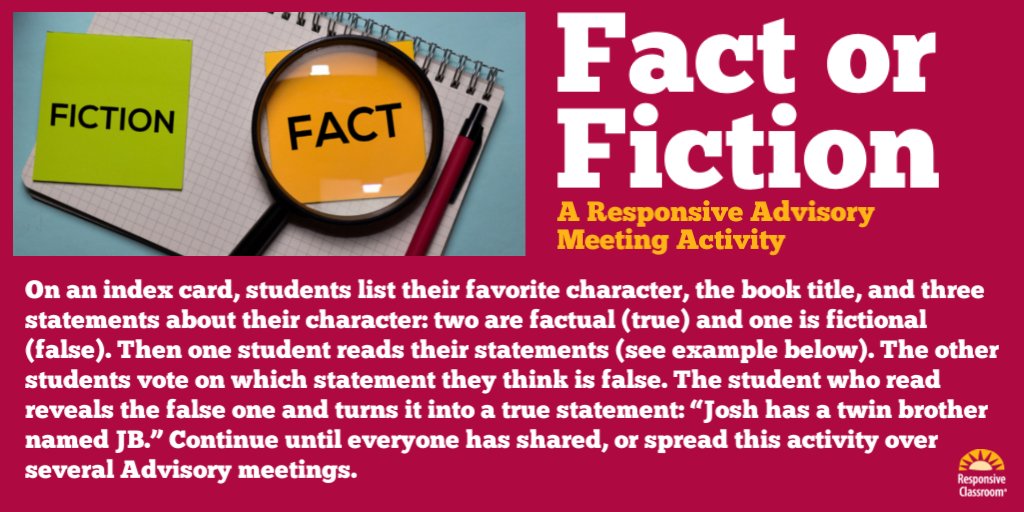 responsiveclass's tweet image. Fact or Fiction is a great Responsive #Advisory Meeting activity you can try at home! #teachingremotely #learningremotely #positivecommunityalways

For more tips on how to maintain a positive community remotely, read on here: bit.ly/2QKxp2Z