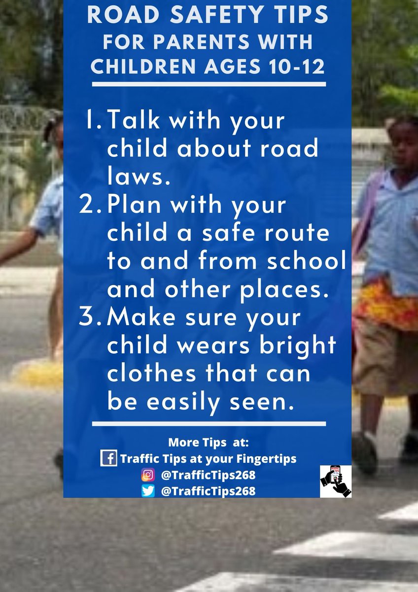 traffictips268's tweet photo. Today we focus on our children and making them great road users. Here are some tips for parents with children ages 10-12. #traffictips268 #antigua #SafetyFirst #children https://t.co/sfJLRyh2Iz