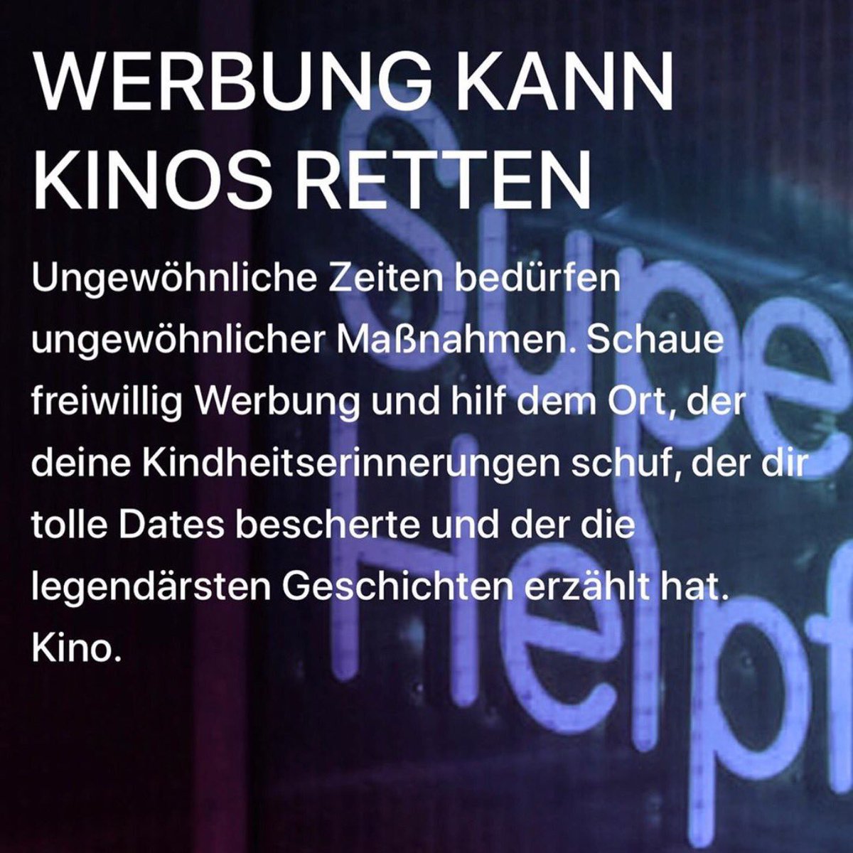 BoehringerMai's tweet image. Vermisst ihr es auch ins #Kino 🎬 zu gehen und dort tolle Filme 🎥 zu sehen und 🍿zu essen ? 

Wollt ihr "am anderen Ende von #Corona" noch existierende Kinos haben? -&amp;gt; hilfdeinemkino.de -&amp;gt; indem du online Kino Spots ansiehst! Viel Vergnügen dabei. Tolle Idee!#Filmliebe ❤️