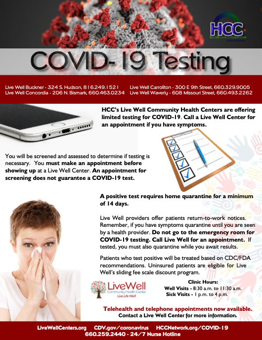 repcleaver's tweet photo. I want to thank the Health Care Collaborative of Rural Missouri for putting this important information together for rural Missourians. If you live in Concordia, Carrollton, Waverly, or Buckner, take a moment to look at this information. https://t.co/RJjPpKw55y