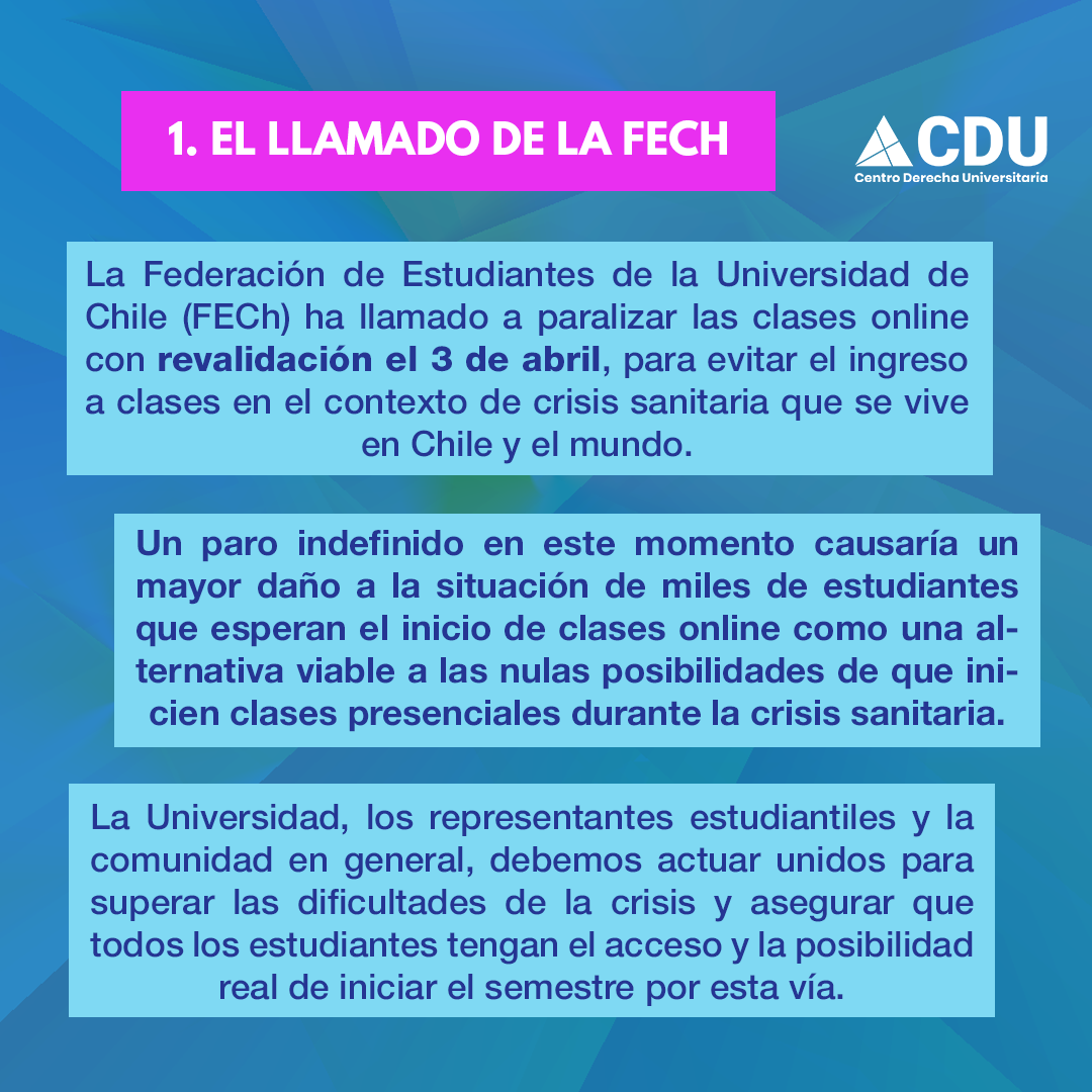CDU_UChile's tweet photo. @la_Fech convoca a un paro ante el inicio de clases online.
Ante esto, manifestamos nuestra postura en contra y la invitamos a redistribuir su presupuesto en insumos para un inicio de clases sin dejar a nadie atrás.
¡Vota en la plataforma u-campus en contra de esta medida! https://t.co/8SWRvyBH4T