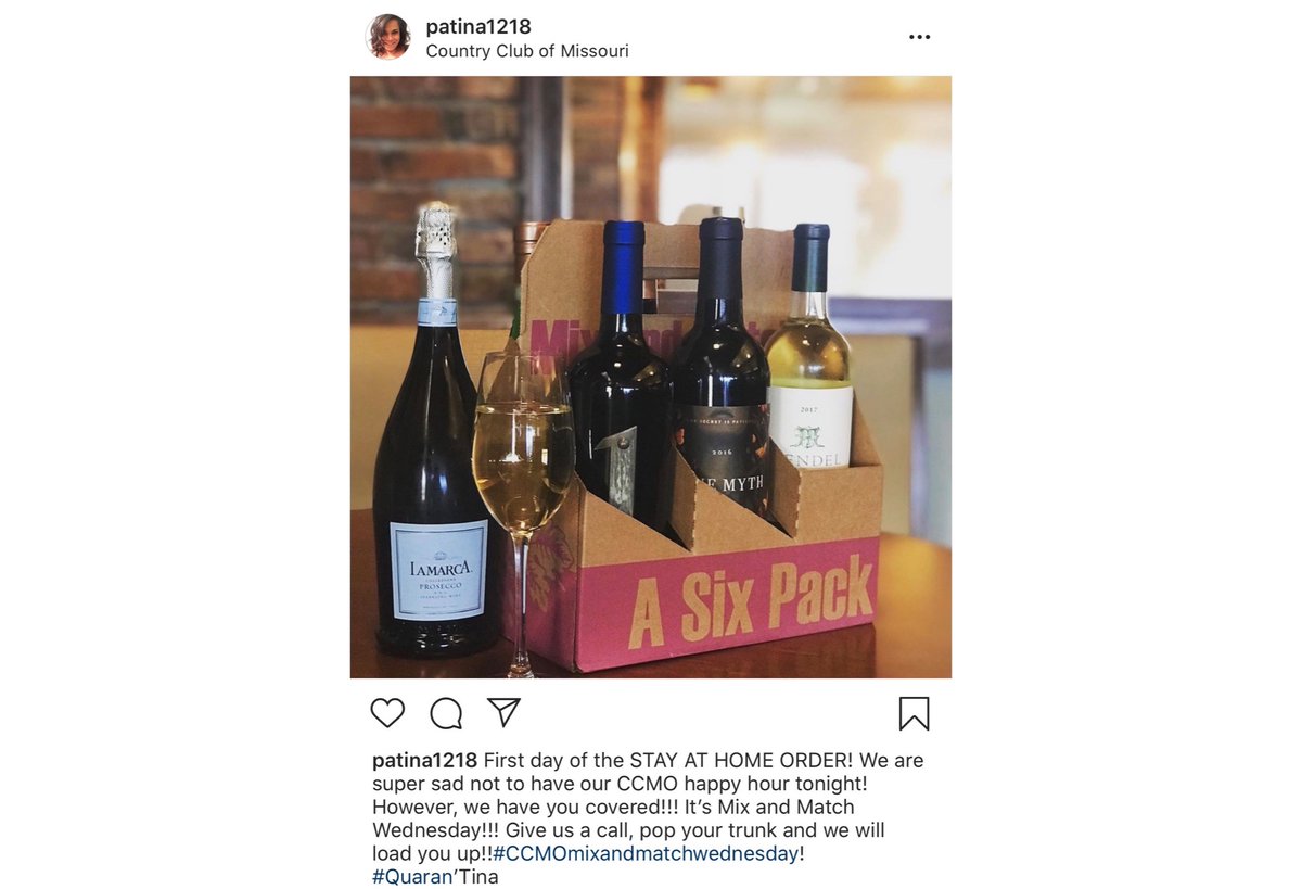 CCofMissouri's tweet photo. Running out of wine? No problem! Call the Club and we’ll take care of you 🍷🥂 #ccmo #countryclubofmissouri #curbsidetogo #winetogo #socialdistancing #stayathome #columbiamo #como https://t.co/NB0lKlNmCn