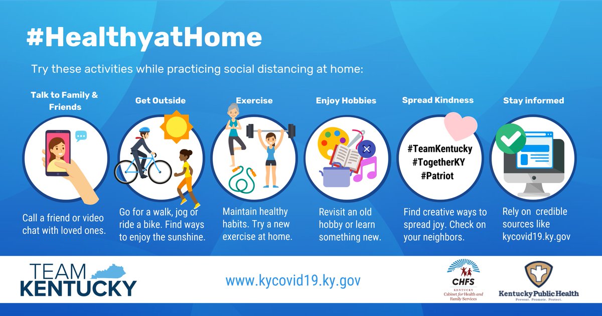 GovAndyBeshear's tweet photo. Staying #HealthyatHome  is important for your physical and mental health. Try some of these tips for you &amp; your family. And thank you for making the ultimate sacrifice as #TeamKentucky to beat #COVID19. #TogetherKy #Patriot ^AB https://t.co/xtRmi2yLb8