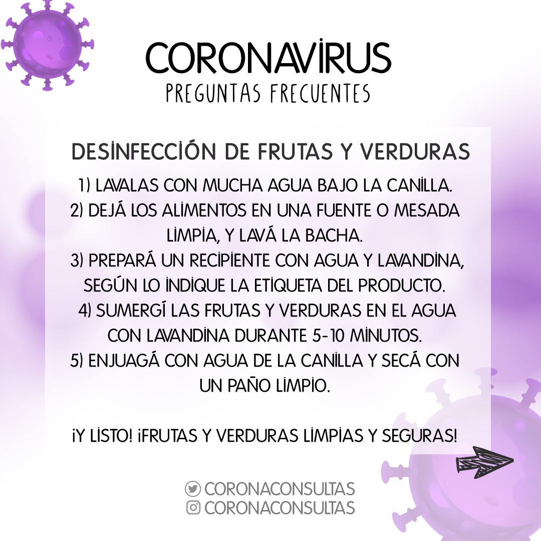 CoronaConsultas's tweet photo. ¿Cómo desinfectar frutas y verduras? https://t.co/zseNiGyfh0