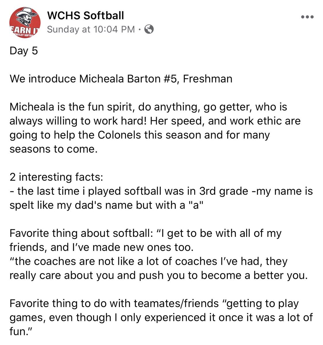 WhitleySoftball's tweet photo. #5 Micheala Barton!! https://t.co/y34YRbbu6U
