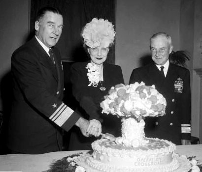 Two inhabited atolls, Bikini and Enewetak, were selected as ground zero for the testing program. Communities were forced to evacuate their homelands “for the good of mankind,” while U.S. officials celebrated  #nuclear testing in the islands by cutting into a  #mushroomcloud cake.
