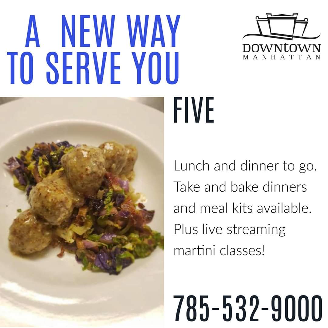 We are so proud of our downtown restaurants! Not only can you get your favorite meals, but entertainment too! Starting Thursday @fivemhk will be streaming live Martini classes on Facebook. Grab a take and bake meal and learn to make an amazing cocktail from home! #eatlocal