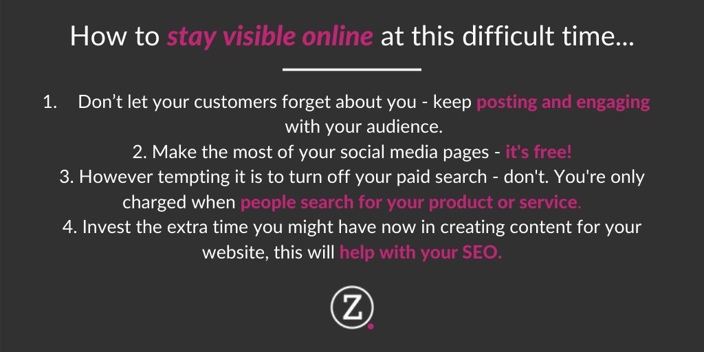 Zed2Digital's tweet photo. @YorkDigitalCity @YorkDigitalCity It’s important to remain visible to your customers, especially with the increase in #webtraffic and #socialmedia reach.  
 
Here are our #toptips on staying visible #online at the moment.

#Coronavirus #Covid19 #DigitalMarketing https://t.co/Am4ZuD0Qm5